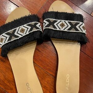 Aldo Black and Tan Beaded Slide Sandals